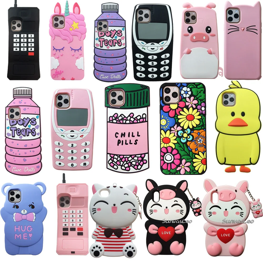 For iPhone 5 6 7 8 11 Pro X XR XS Max /Plus New 3D Cartoon Animal Soft Silicone Case Cell Phone Back Cover Skin Shell Shockproof