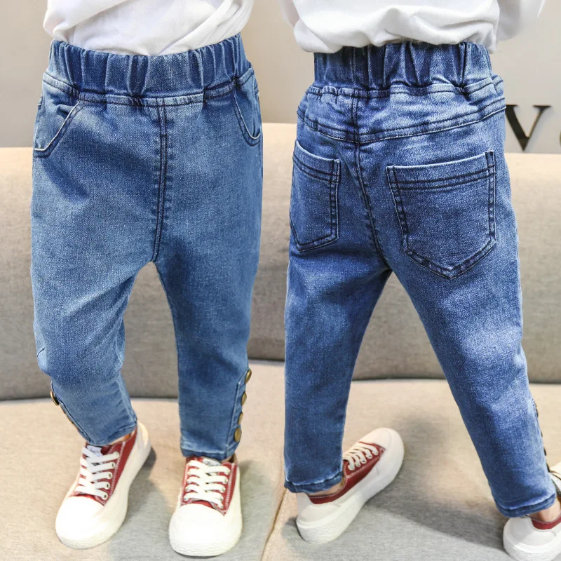 

2019 Spring And Autumn Men And Women Children New Style Korean-style Trousers si li kou Solid Color Jeans Childrenswear Long Pan