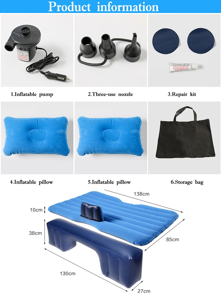 Car inflatable bed PVC flocking car bed in car travel inflatable