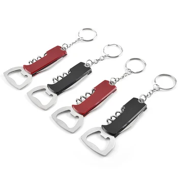 

120pcs Stainless Steel Wine Bottle Opener with Keychain Key Chain Ring Non-slip Handle Beer Openers Portable Corkscrew