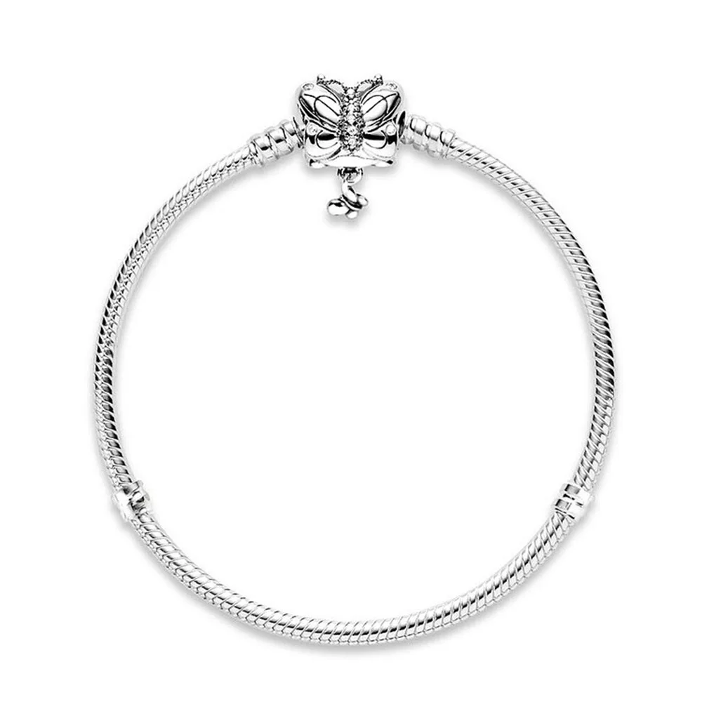 Pandora Moments Butterfly Clasp Snake Chain Bracelet 925 Sterling Silver fit Original Girl Gift Fashion Christmas Luxury w/Pouch