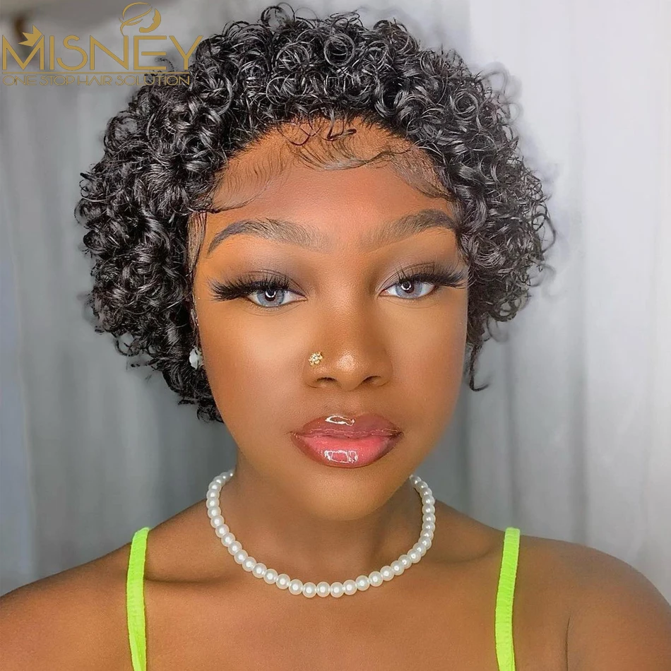 13x1 Lace Front Pixie Cut Wig Short Curly Human Hair Wigs HD Transparent Lace Frontal Wig