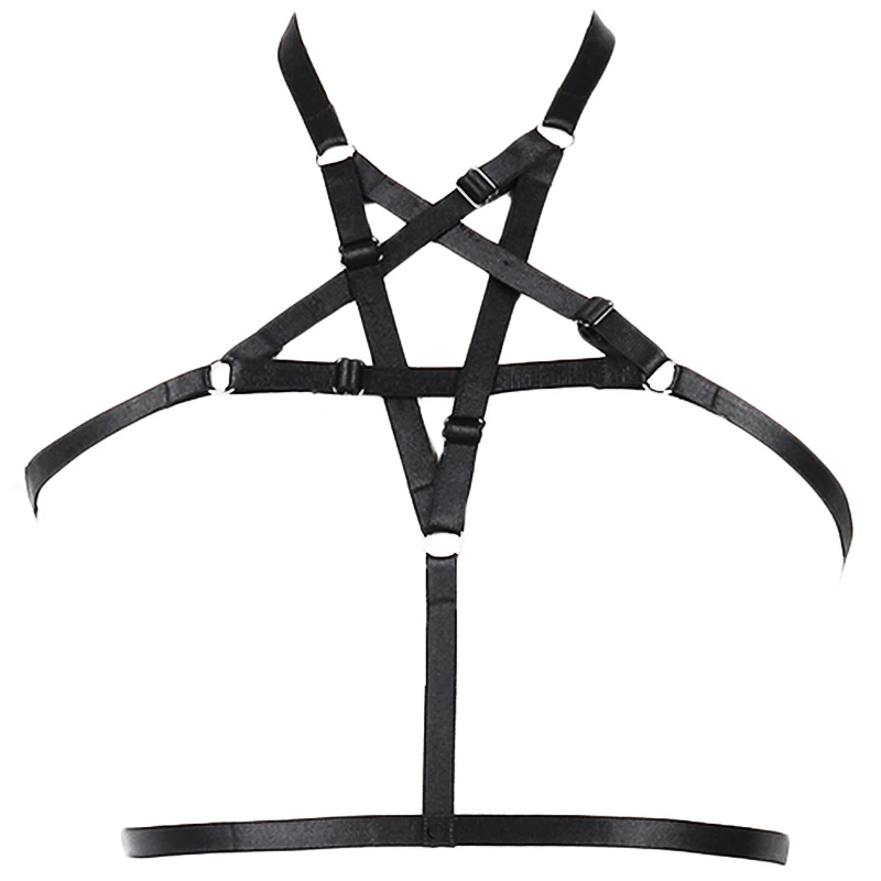 

Pentagram Body Harness Cage Punk Bra Woman Sexy Lingerie Pastel Goth Black Body Bondage Belt Rave Open Chest Harness Bra