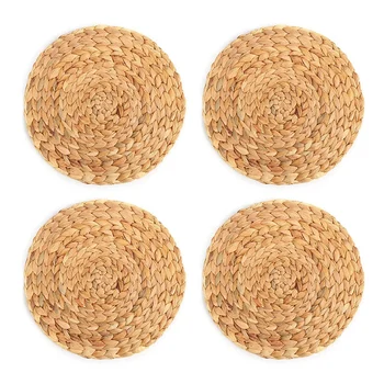 

4Pcs Round Woven Table Mat Rattan Placemats Dining Table Mat Water Gourd Placemat Round Pad Dining Table Mat Cup Coaster