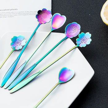 

Stainless Steel Spoon Long Handle Flowers Heart Shape Ice Tea Coffee Spoon Dessert Spoon Kitchen Drink Tableware