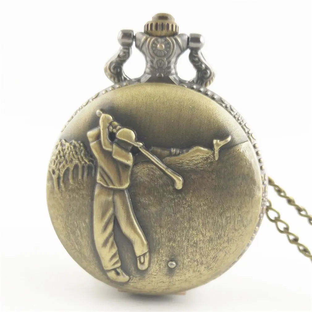 Playing Golf Vintage Antique Round Dial Quartz Pocket Watch Necklace Pendant Clock for Mens Womens Best Gifts