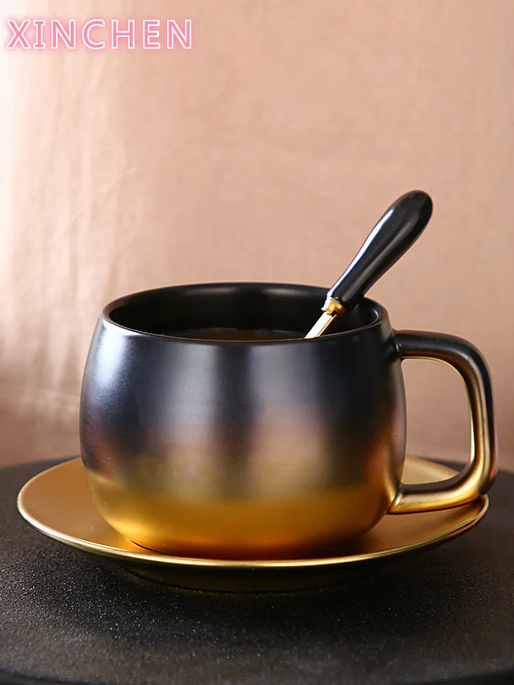 

New American Style Gradual Change Ceramic Coffee Cup Creative Gold Painted Rough Cup and Dish Set Simple English Afternoon Cup