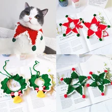 

Christmas Sweet Bib Cat Dog Collar with Bell Pet Scarf Kittens Cute Kitty Puppy Necklace Cosplay Supply Accessories 4 Sizes