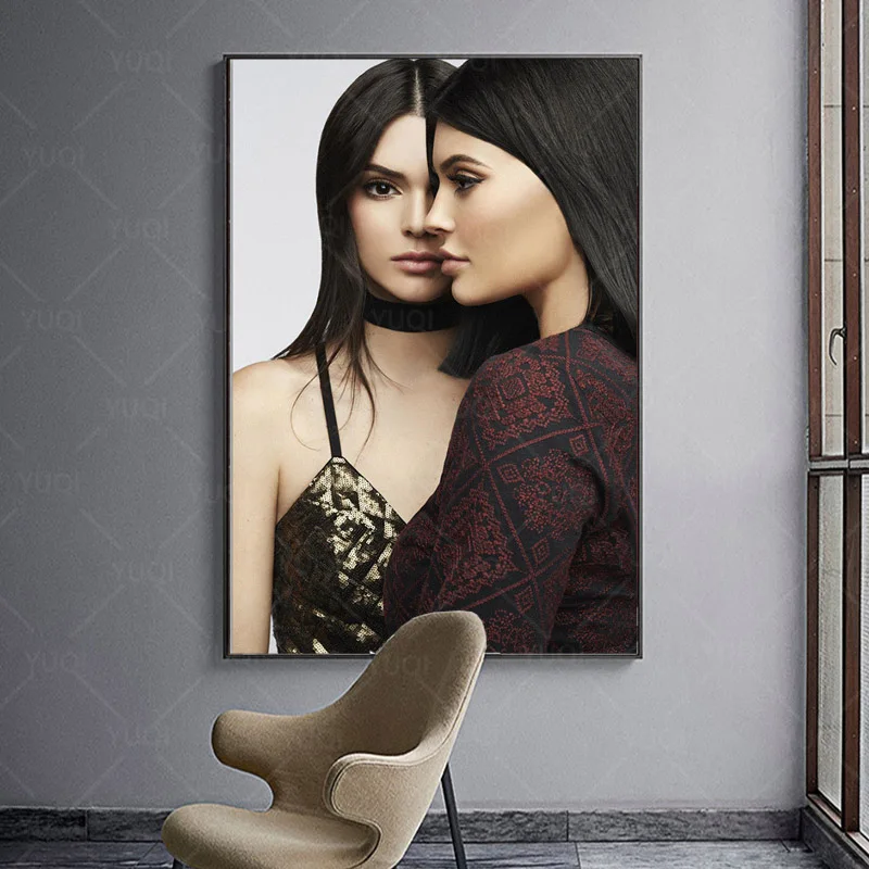 Новая модель Kendall &amp Kylie Jenner картина маслом Звездная девушка искусство Декор для
