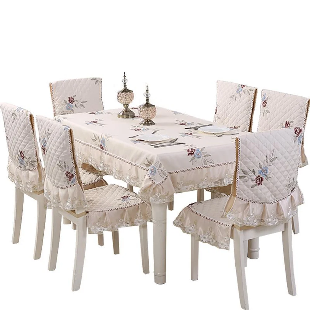 

Pastoral Floral Lace Fabric Christmas Party Home Kitchen tablecloth Set Suit table-cloth rectangular table cloth chair cover
