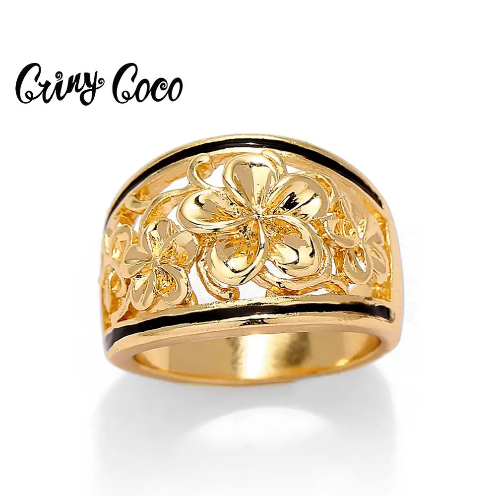Cring Coco 2020 Rings for Women Fashion Goldren Frangipani Flower Jewelry Classic Designer Ladies Hawaii Polynesian Ring Summer | Украшения