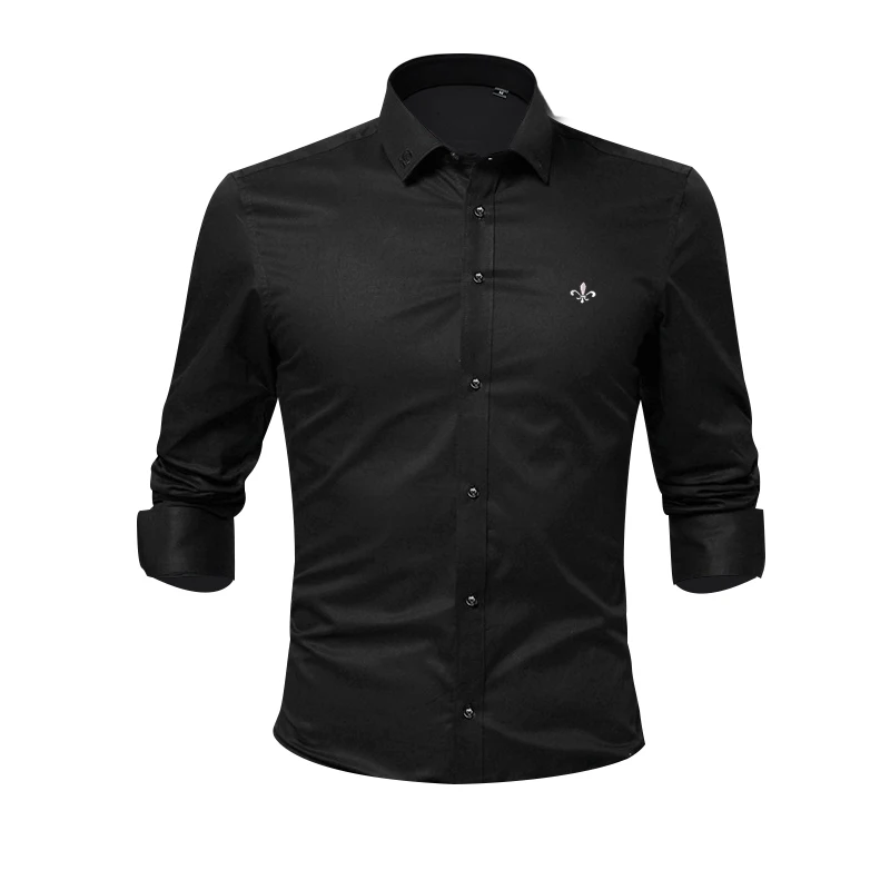 Вышивка мода Blusa Camisa Social Masculina Dudalina с длинным рукавом Slim Fit рубашка мужская одежда с цветочным принтом белый мужской - Цвет: DCZ1708-BLACK