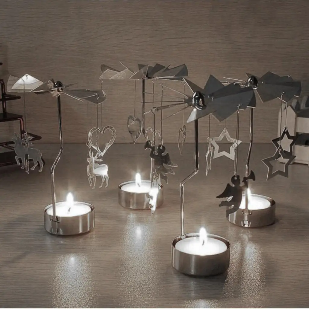 4 Pack Spinning Elk Deer Candle Holder, Silver Plated Metal Cut Tea Light Candle Stick for Tabletop Centerpiece Xmas Decoration