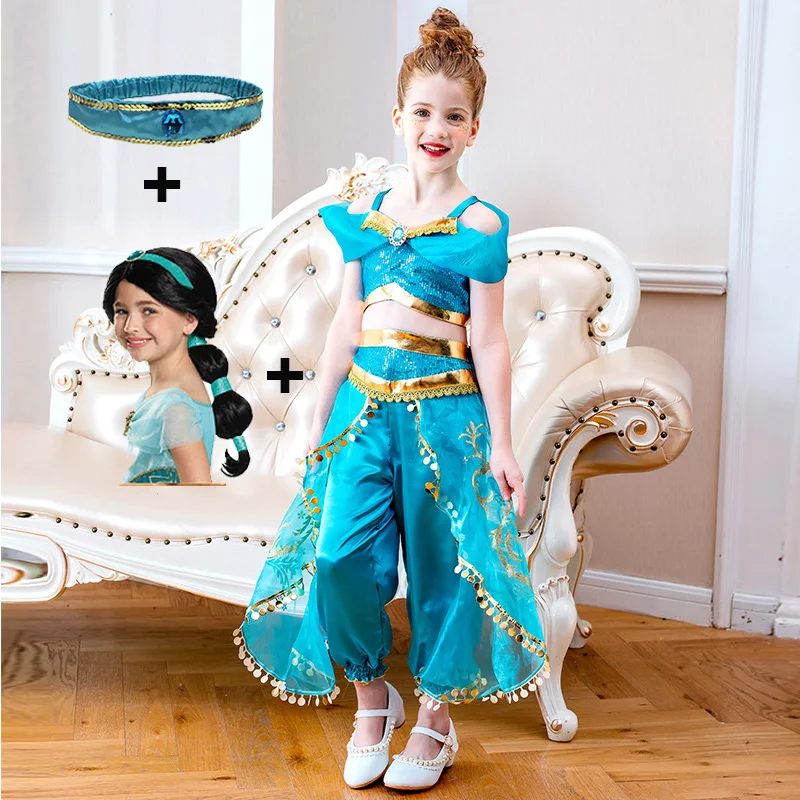 4pcs set 01 Детское рождественское платье принцессы «Жасмин» для костюмированной вечеринки; комплект из 2 предметов; костюм для индийского танца живота; нарядное платье для девочек; карнавальный костюм - Цвет: 4pcs set 01