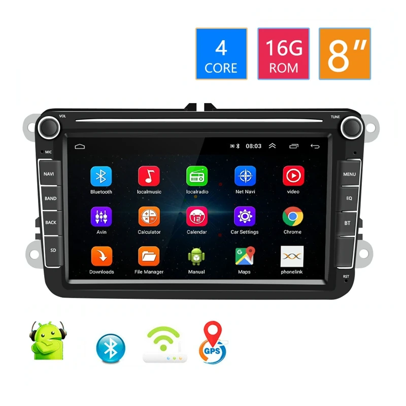 2 Din 8 дюймов Android 8,1 автомобильный DVD мультимедийный плеер 1G+ 16G gps навигация wifi Аудио стерео радио для V W Skoda Passat B6-Polo G