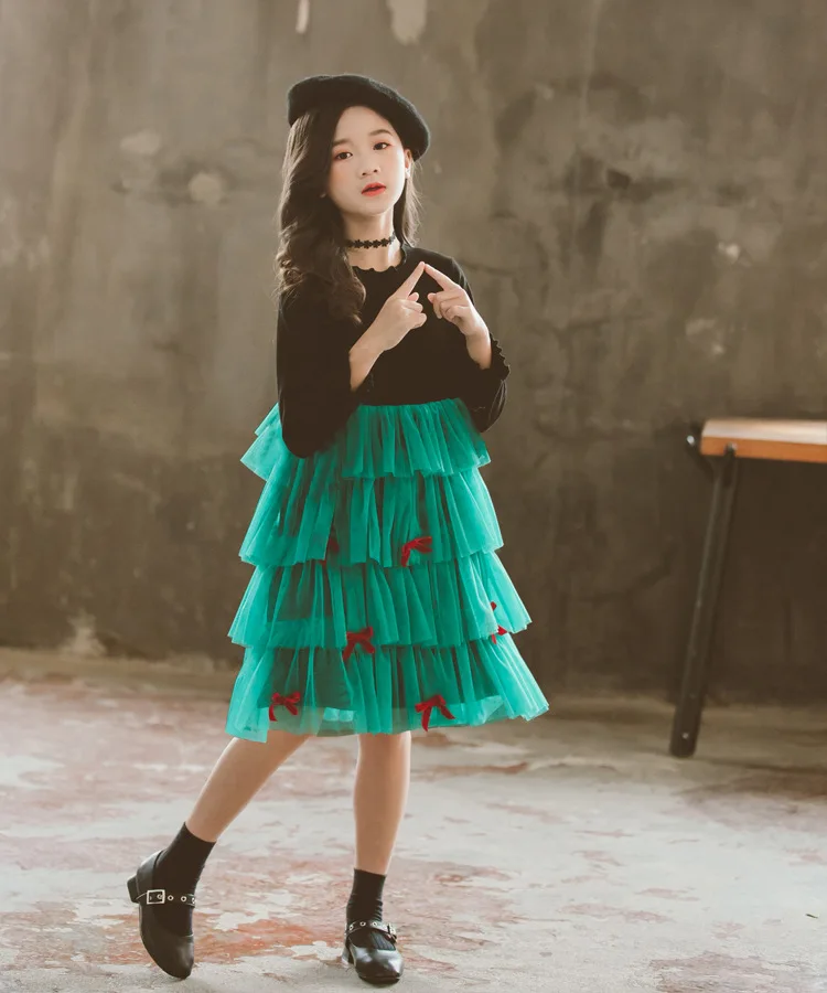 Robe princesse fille 10 ans meisjes jurk zwart kinderen jurken/ г. Осеннее платье с длинными рукавами для девочек