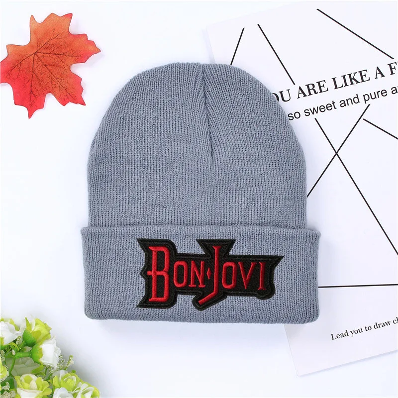 Bon Jovi, логотип, рок-музыка, зимняя шапка, одноцветная, хип-хоп, вязанная шапка, унисекс, шапки, зимняя уличная шапка