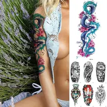 Waterproof Temporary Tattoo Sticker Animal Wolf Flower Full Arm Large Size Sleeve Tatoo Fake Tatto Flash Tattoos for Men Women