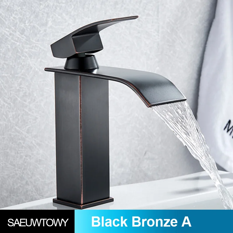 Black Bronze A Кран для раковины с одной ручкой из матового никеля, кран для раковины с водопадом, смеситель для горячей и холодной раковины - Цвет: Black Bronze A