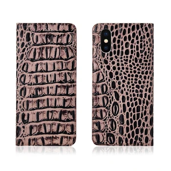 

Crocodile pattern genuine leather magnetic phone case card slot holder for Apple iPhone X/iPhone XR flip case standing phone bag