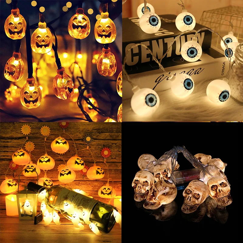 

1.5m 10Led Halloween Pumpkin Ghost Skeletons Bat Spider Led Light String Festival Halloween Decoration For Home Party Ornament