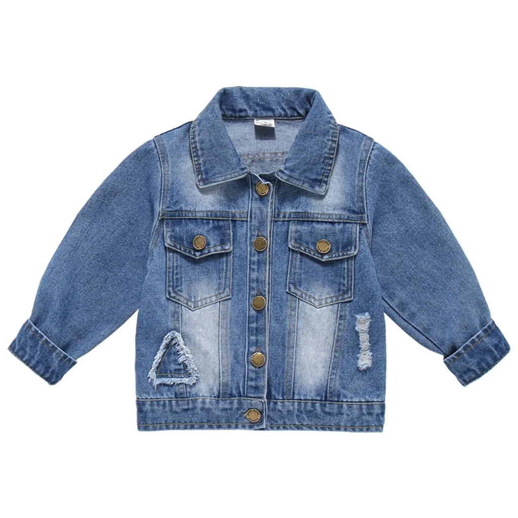 Toddler Kids Baby Girls Boys Denim Fastener Jacket Outwear Coat Clothes Infant Baby Jeans Coat for Girl Ripped Outwear Bebes - Color: Blue