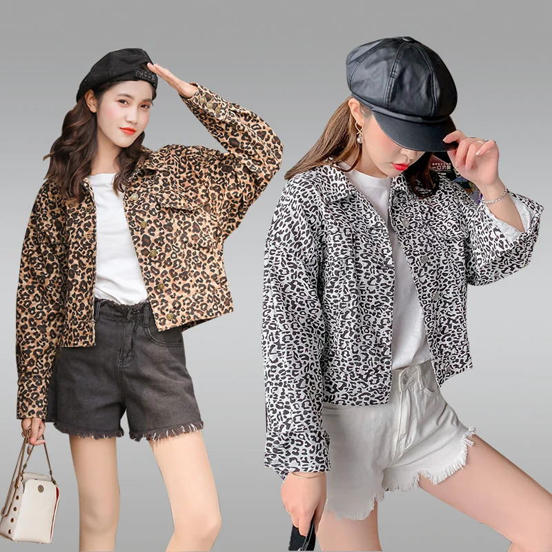 

New Denim Jacket for Women Spring and Autumn Coat Fashion Leopard Denim Jacket Loose Short Jacket Vintage Spot Jacket Female