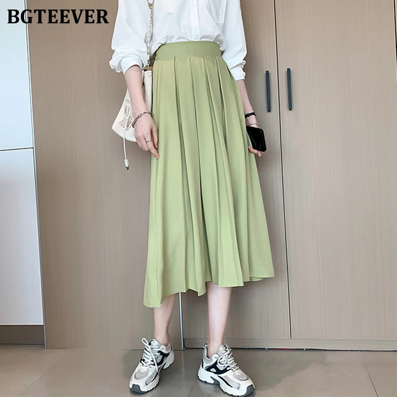 Женская плиссированная юбка BGTEEVER Chic элегантная свободная Однотонная