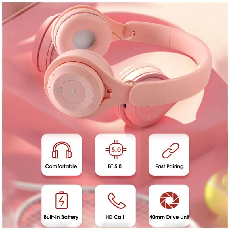블루투스 5.0 무선 헤드 마운트 헤드폰, TF 카드 충전식 헤드셋, 마이크 포함, 블랙