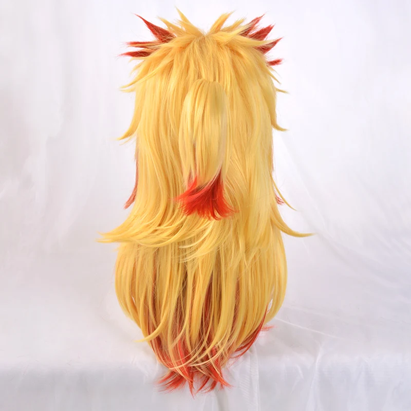 Anime Demon Slayer Rengoku Kyoujurou Blonde Ombre Wig Cosplay Costume Men Women Heat Resistant Pontail Hair Wigs + Wig Cap anime dress