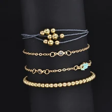 Новинка, Модный женский браслет в богемном стиле, 4 шт., Регулируемый Открытый браслет с кристаллами, золотой браслет, ювелирные изделия, подарки на день рождения