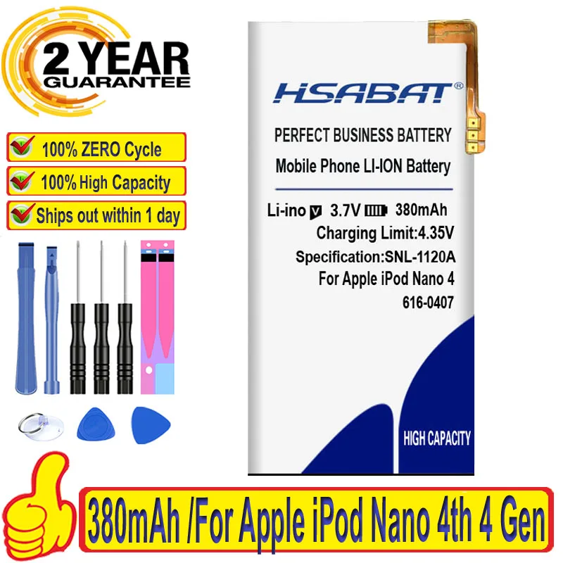 100% Оригинальный аккумулятор HSABAT 380 мАч 616-0407 для iPod Nano 4-го поколения | Мобильные