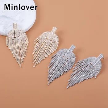 

Minlover Statement Rhinestone Tassel Drop Earrings for Women Gold Color Charms Chain Dangle Earring Bride Jewelry H1692