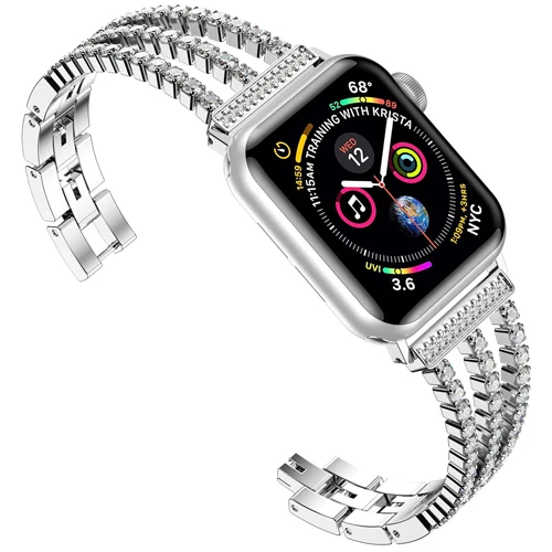 silver Алмазный ремешок для наручных часов Apple Watch, версии 40 мм, 38 мм, 42 мм, 44 мм наручных часов IWatch серии 5/4/3/2/1 Нержавеющая сталь браслет для женщин ремешок для часов из нержавеющей стали - Цвет ремешка: silver