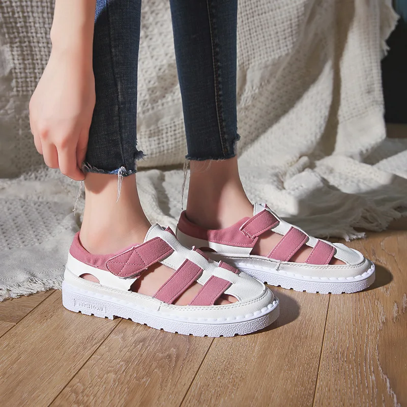 

Sandals Women's Summer 2019 New Style WOMEN'S Shoes Korean-style Flat Students Versatile Closed-toe Casual White Shoes Women's