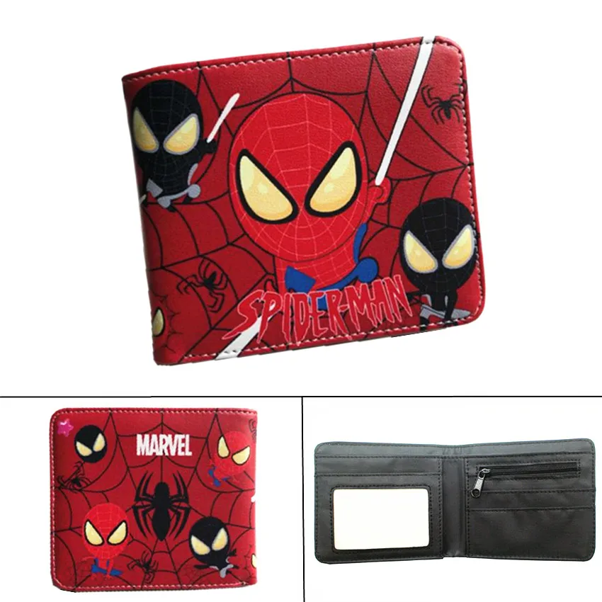 Супергерой Человек-паук вдали от дома кожаный бумажник Двойные фото держатель для карт слоистые мальчики девочки молния монета карман кошельки с рисунками подарок - Цвет: 16