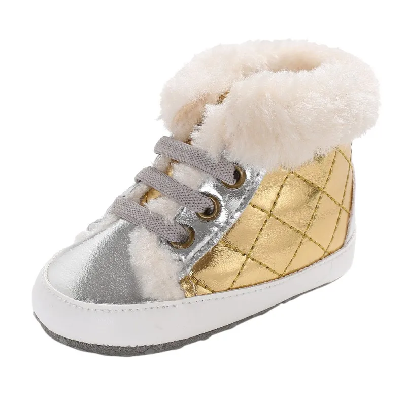 Зимняя детская обувь; нескользящие ботинки для новорожденных; теплые ботиночки для малышей с Т-образным ремешком; модная обувь в клетку для маленьких мальчиков и девочек