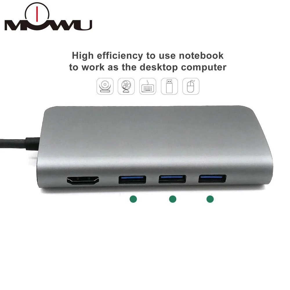 MOWU USB C концентратор 8 в 1 USB-C концентратор тип-c для мульти USB 3,0 HDMI 4k RJ45 адаптер питания Тип c хаб сплиттер для Macbook Pro Air
