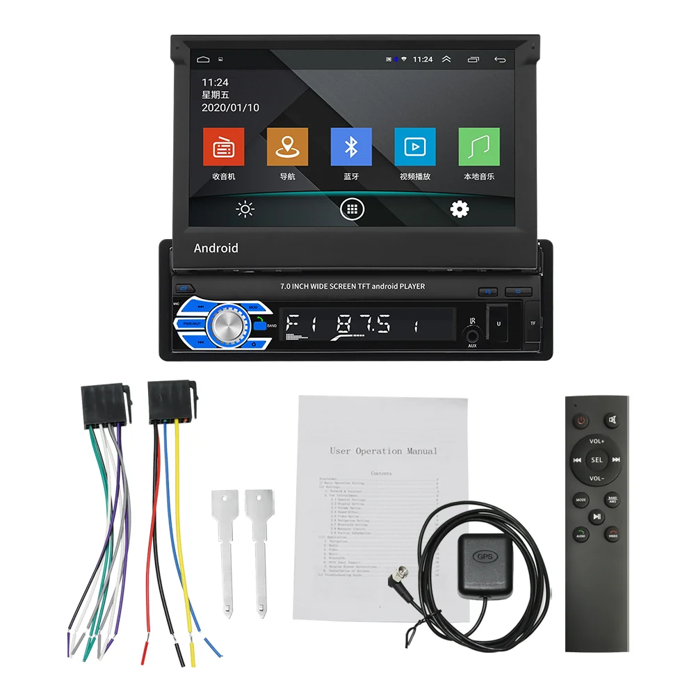 car audio installation near me 7"HD 1 Din Android 10.1Car Radio GPS Navi Wifi Retractable Screen Stereo Mirror link Bluetooth Autoradio Rear View Camera alpine car audio Car Radios