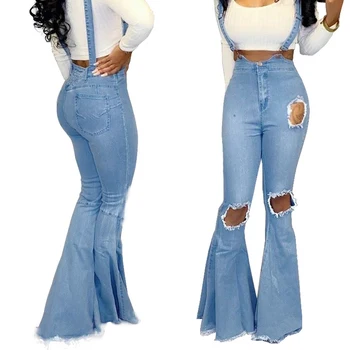 

Spring and Autumn Women's Fashion Wild Wide Leg Jeans Pants Knee Holes Jeans Women's Flare Pants