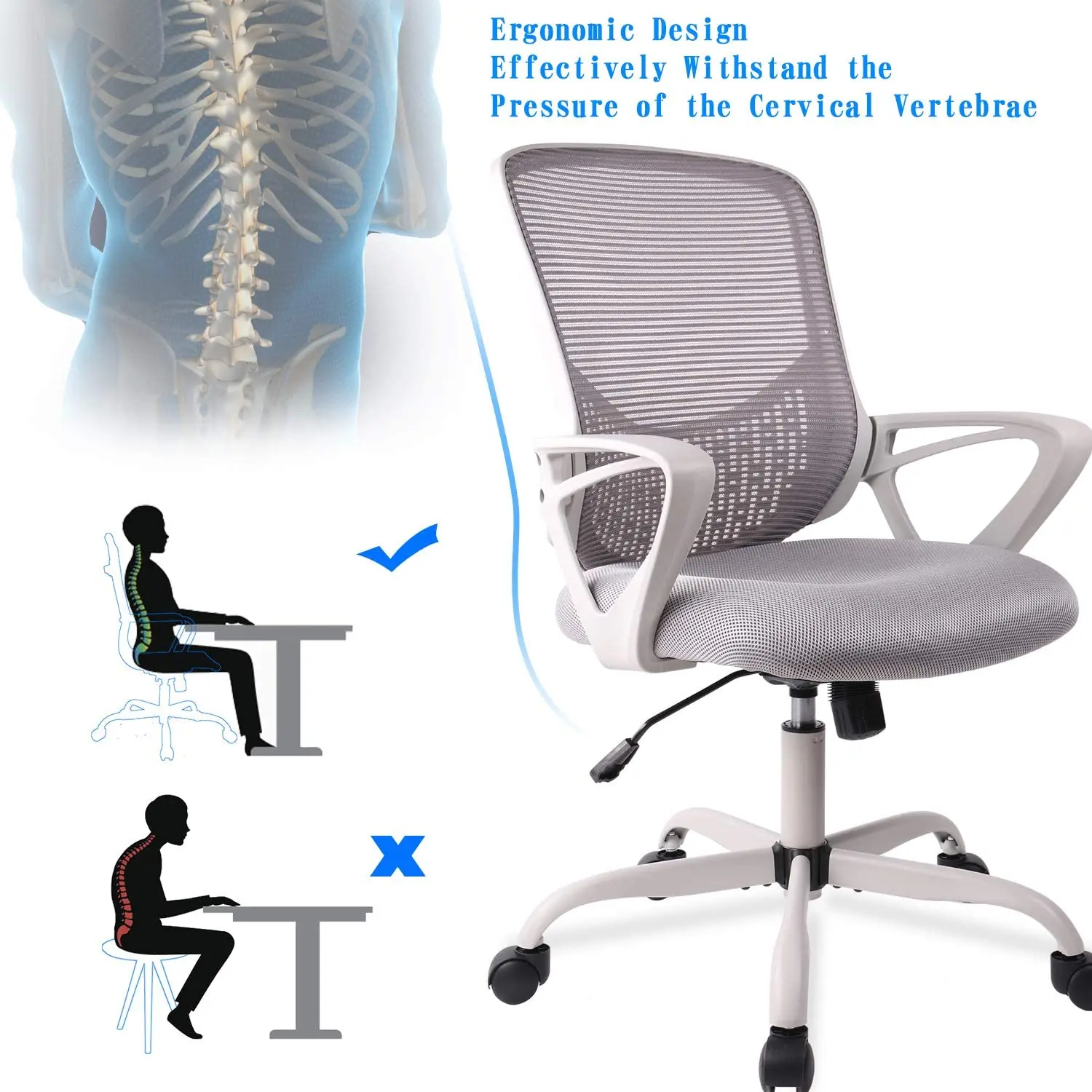 Home Office Chair Ergonomic Desk Chair Mesh Computer Chair with Lumbar Support Armrest Executive Rolling Swivel Adjustable