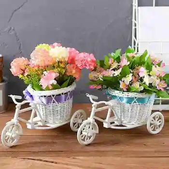 

Rattan Tricycle Bicycle Flower Basket Wedding Party Office Table Vase Storage Home Decoration Bedroom Vase Flower Decor Tool