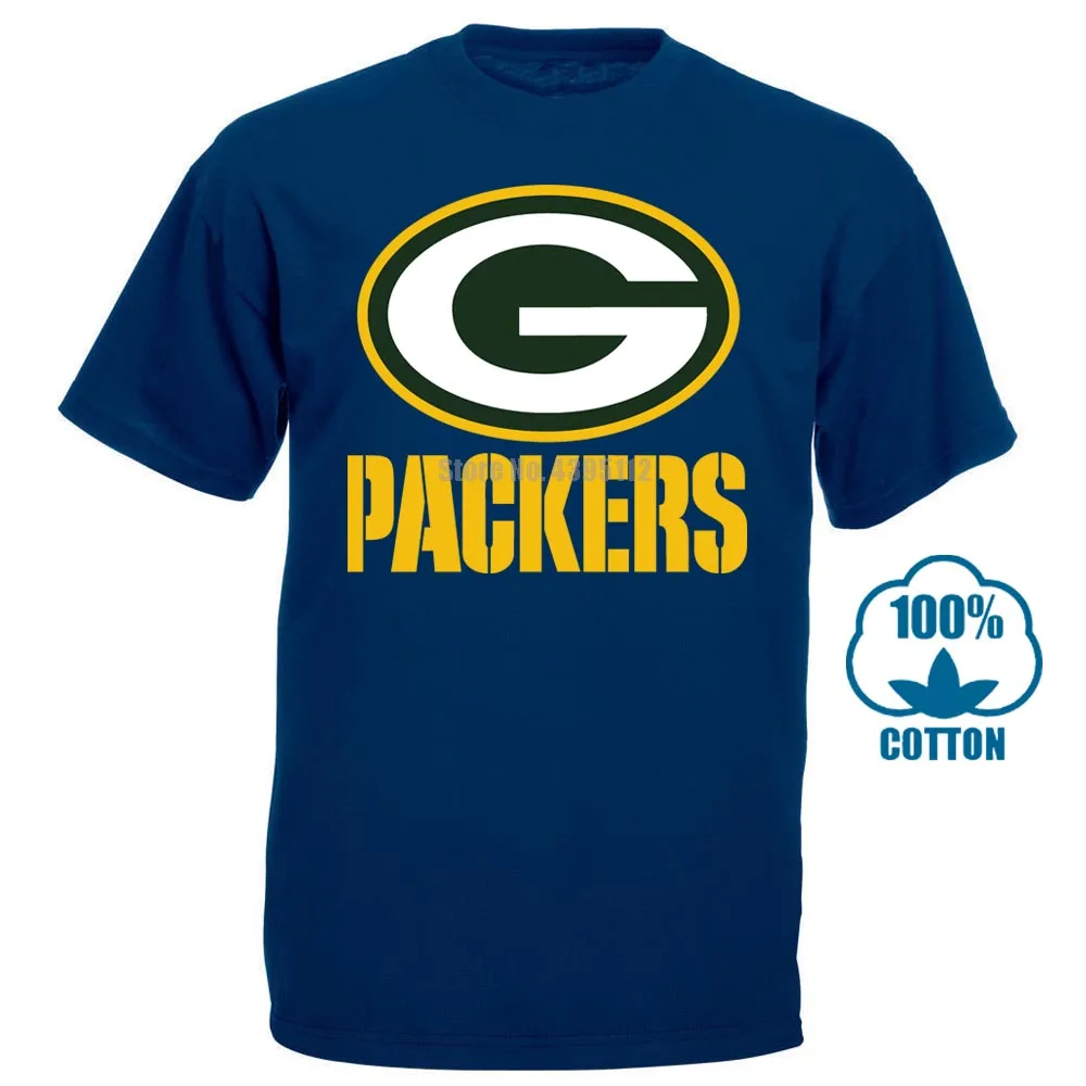 Футболка The Packers, профессиональная команда американских футболистов, черная футболка,, хлопковые футболки с коротким рукавом, мужская одежда - Цвет: Тёмно-синий