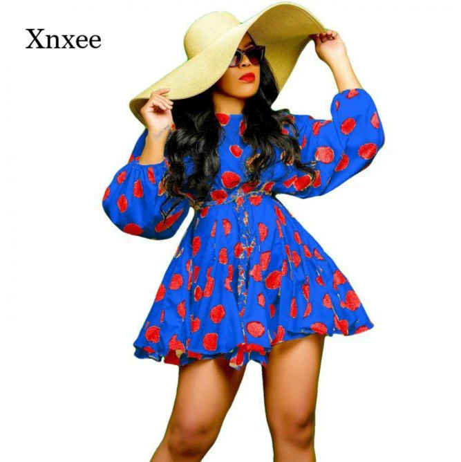 

Spring Autumn Mini Dresses for Women Print Ball Gown Dress O-Neck Long Lantern Sleeve High Waist Sashes Vestidos A Line Sundress