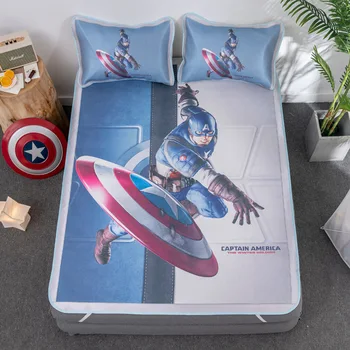 

Marvel Avengers Captain America Summer Sleeping Bed Mat Washable Topper Sheet Ice Silk Kids Boys Mattress Protector Cover Set