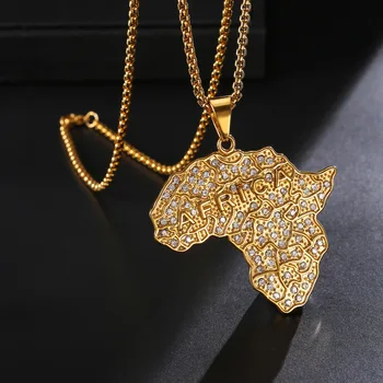 

Zciti HipHop Fashion Personality Hip Hop Africa Map Pendant Necklace Bling Rhinestone Crystal Gold Color Necklace Ladies / Mens