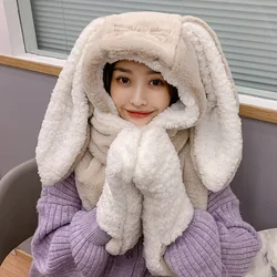 Fashion Women Novelty Beanies Caps Warm Cute Rabbit Ear Hat Casual Cashmere Hat Scarf Set Casual Clothing Accessories