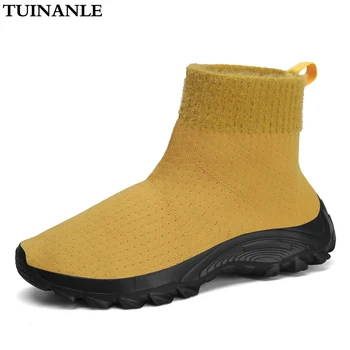

TUINANLE Casual Knitting Sock Boots Winter Women Red Ladies Flat Shoe Botas Mujer Invierno Quality Stretch Fabric Ankle Booties