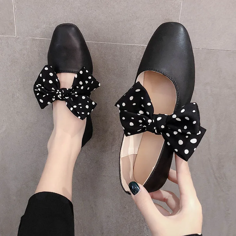 

Women Shoes Autumn Elegant Shallow Mouth 2019 Fashion Women's Casual Female Sneakers Square Toe Flats Bow-Knot Fall Grandma New