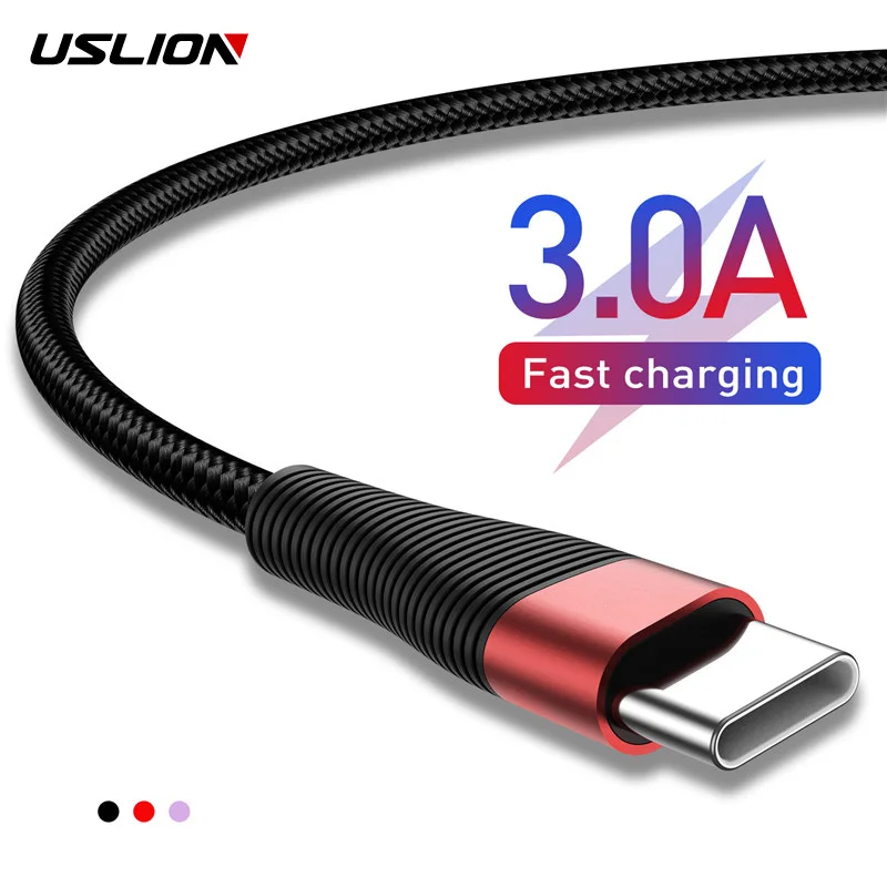 USB Type-C кабель USLION для быстрой зарядки и передачи данных Samsung S10 S9 3A Redmi note 8 pro |